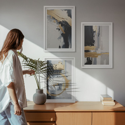 Lot de 3 tableaux pour salon Peinture abstraite en noir et blanc