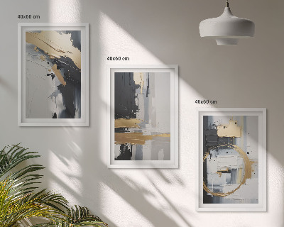 Lot de 3 tableaux pour salon Peinture abstraite en noir et blanc