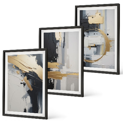 Lot de 3 tableaux pour salon Peinture abstraite en noir et blanc
