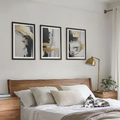 Peinture abstraite en noir et blanc lot de 3 tableaux pour salon