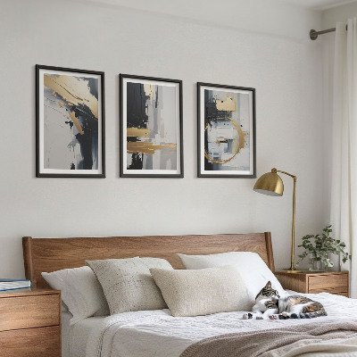 Lot de 3 tableaux pour salon Peinture abstraite en noir et blanc