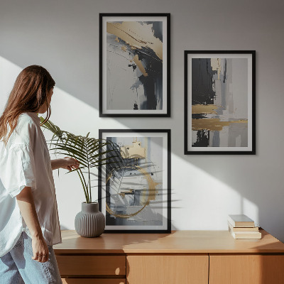 Lot de 3 tableaux pour salon Peinture abstraite en noir et blanc