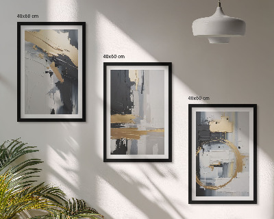 Lot de 3 tableaux pour salon Peinture abstraite en noir et blanc