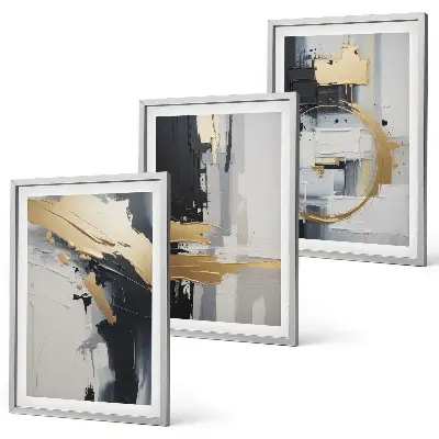 Peinture abstraite en noir et blanc lot de 3 tableaux pour salon