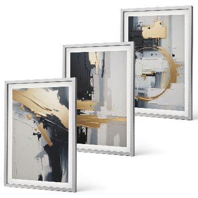 Lot de 3 tableaux pour salon Peinture abstraite en noir et blanc