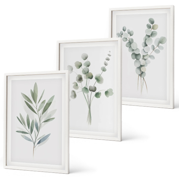 Lot de 3 tableaux pour salon Motifs végétaux avec de la verdure