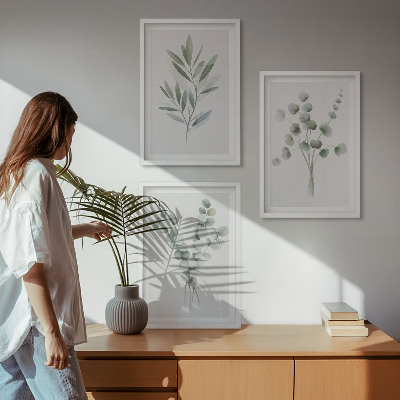 Lot de 3 tableaux pour salon Motifs végétaux avec de la verdure