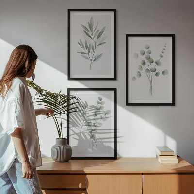 Lot de 3 tableaux pour salon Motifs végétaux avec de la verdure