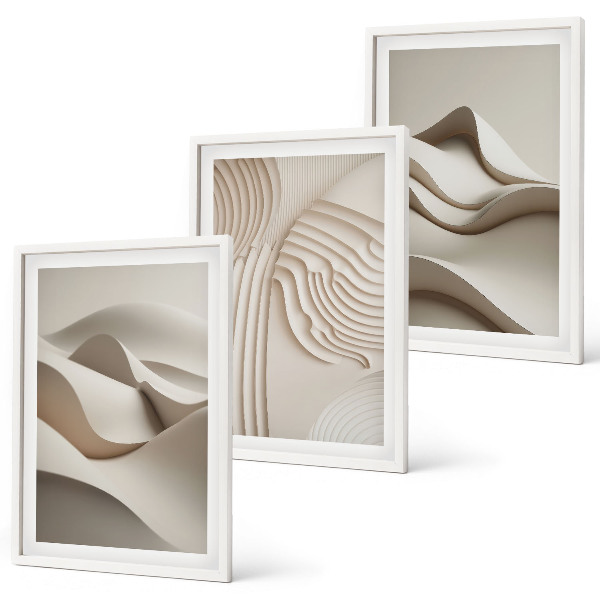 Lot de 3 tableaux pour salon Vagues beiges abstraites