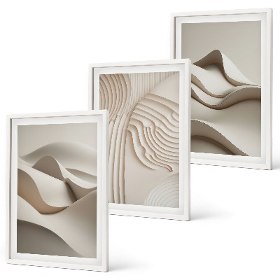 Lot de 3 tableaux pour salon Vagues beiges abstraites