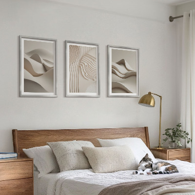 Lot de 3 tableaux pour salon Vagues beiges abstraites
