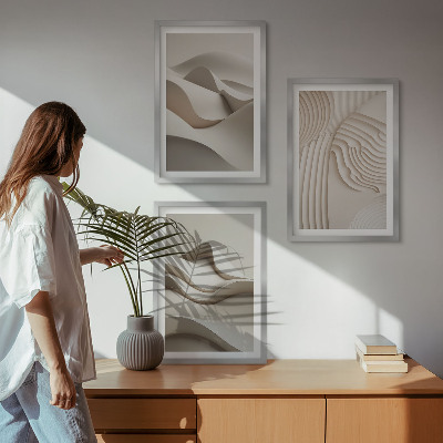 Lot de 3 tableaux pour salon Vagues beiges abstraites