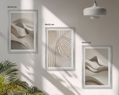 Lot de 3 tableaux pour salon Vagues beiges abstraites