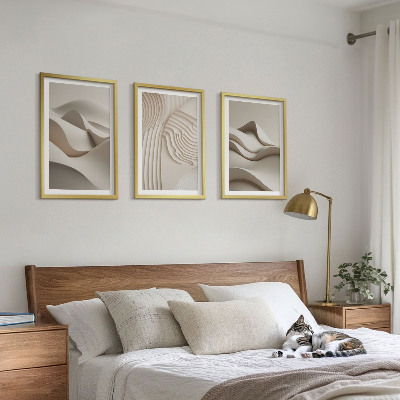 Lot de 3 tableaux pour salon Vagues beiges abstraites