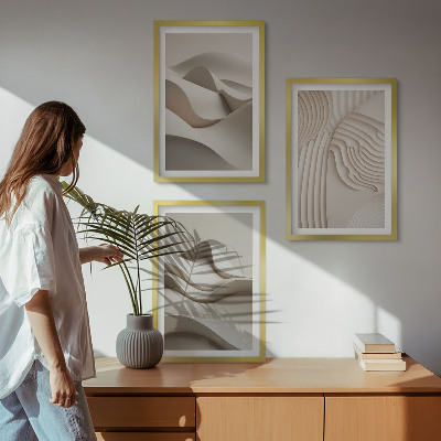 Lot de 3 tableaux pour salon Vagues beiges abstraites