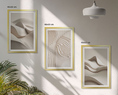 Lot de 3 tableaux pour salon Vagues beiges abstraites