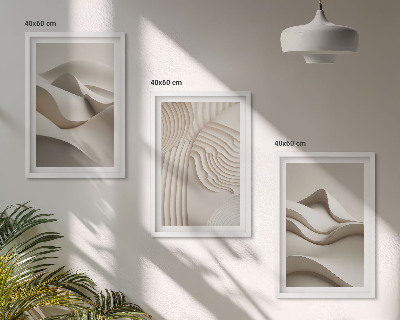 Lot de 3 tableaux pour salon Vagues beiges abstraites
