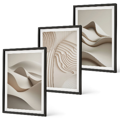 Lot de 3 tableaux pour salon Vagues beiges abstraites