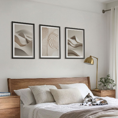 Lot de 3 tableaux pour salon Vagues beiges abstraites