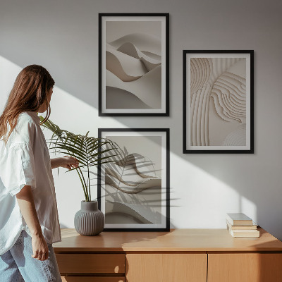 Lot de 3 tableaux pour salon Vagues beiges abstraites