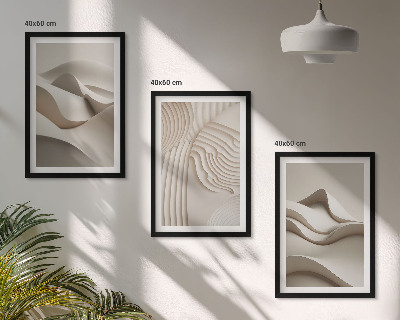 Lot de 3 tableaux pour salon Vagues beiges abstraites