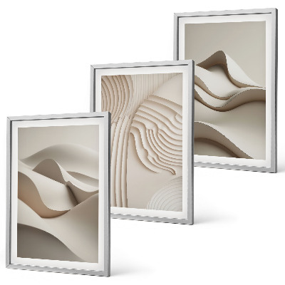 Lot de 3 tableaux pour salon Vagues beiges abstraites