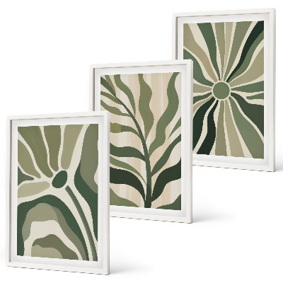 Lot de 3 tableaux pour salon Motifs végétaux verts et beiges