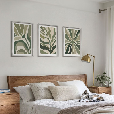 Lot de 3 tableaux pour salon Motifs végétaux verts et beiges