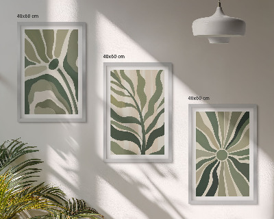 Lot de 3 tableaux pour salon Motifs végétaux verts et beiges