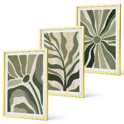 Lot de 3 tableaux pour salon avec motifs végétaux verts et beiges