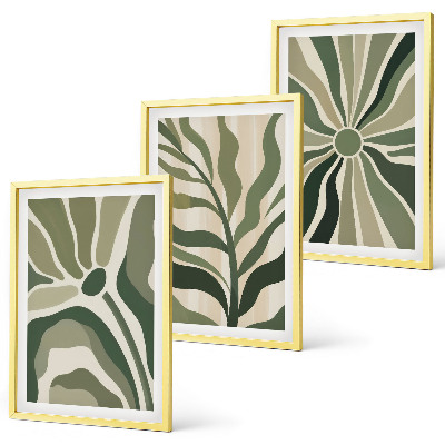 Lot de 3 tableaux pour salon Motifs végétaux verts et beiges