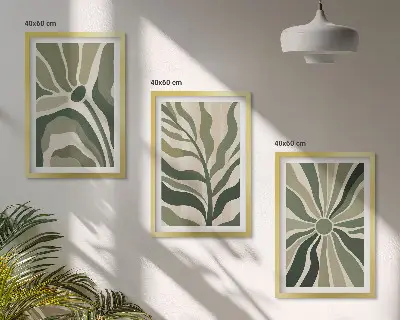 Lot de 3 tableaux pour salon avec motifs végétaux verts et beiges