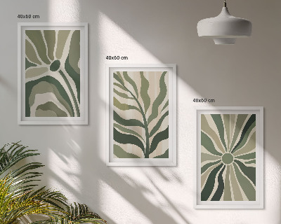 Lot de 3 tableaux pour salon Motifs végétaux verts et beiges