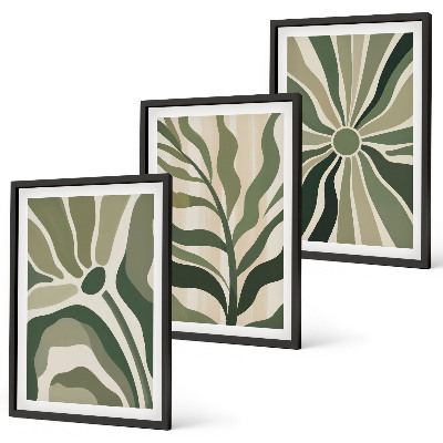 Lot de 3 tableaux pour salon Motifs végétaux verts et beiges