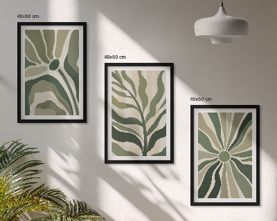 Lot de 3 tableaux pour salon Motifs végétaux verts et beiges