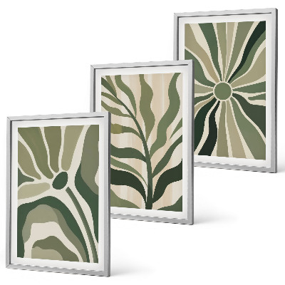 Lot de 3 tableaux pour salon Motifs végétaux verts et beiges