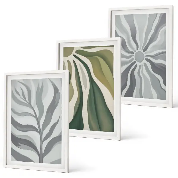Lot de 3 tableaux pour salon à motifs végétaux verts