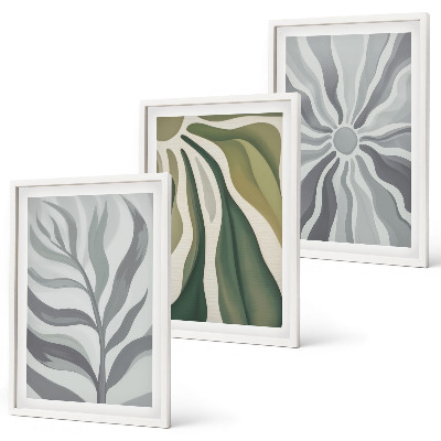 Lot de 3 tableaux pour salon Motifs végétaux en vert