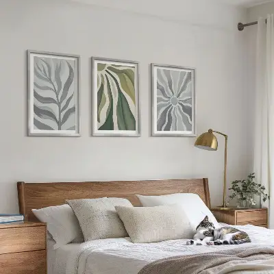 Lot de 3 tableaux pour salon à motifs végétaux verts