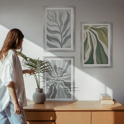 Lot de 3 tableaux pour salon Motifs végétaux en vert