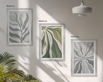 Lot de 3 tableaux pour salon à motifs végétaux verts