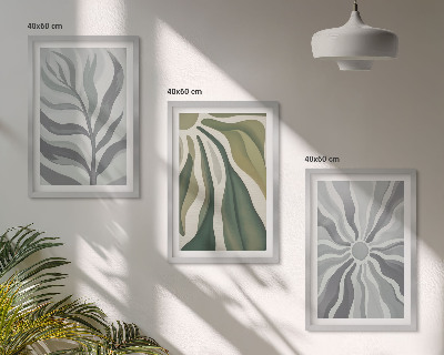 Lot de 3 tableaux pour salon Motifs végétaux en vert