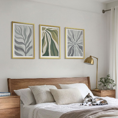 Lot de 3 tableaux pour salon Motifs végétaux en vert