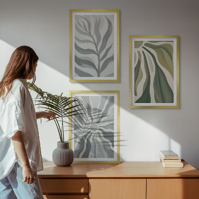 Lot de 3 tableaux pour salon Motifs végétaux en vert