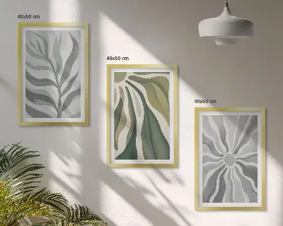 Lot de 3 tableaux pour salon à motifs végétaux verts