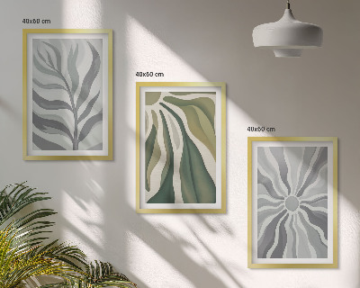 Lot de 3 tableaux pour salon Motifs végétaux en vert