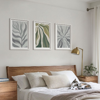 Lot de 3 tableaux pour salon Motifs végétaux en vert