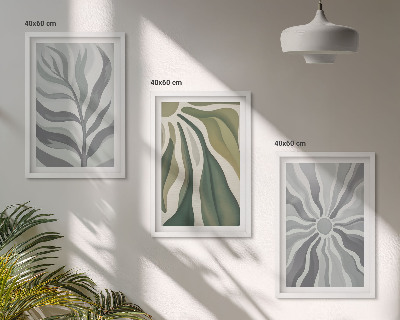 Lot de 3 tableaux pour salon Motifs végétaux en vert