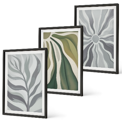 Lot de 3 tableaux pour salon Motifs végétaux en vert