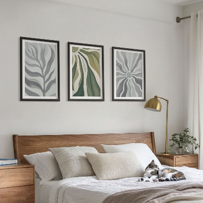 Lot de 3 tableaux pour salon Motifs végétaux en vert